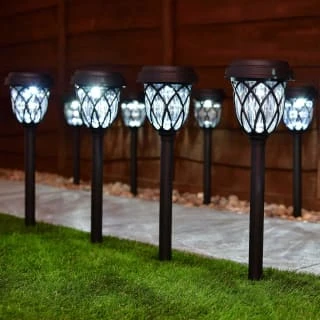 Solar Powered Windsor Black Post Lights - White 8pk -Home Furnishings Store 366418 8pk windsor post lights white led