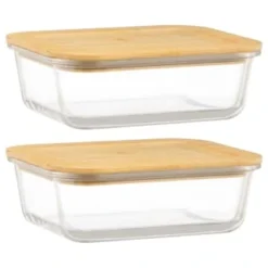 B&M Rectangular Glass Food Containers With Bamboo Lids 2pk