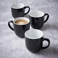 Simply Everyday Gloss Mugs 4pk - Black -Home Furnishings Store 380121 4pk simply everyday mugs black