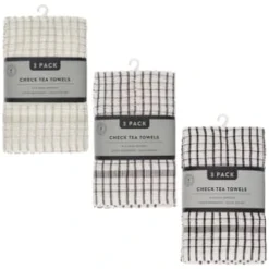 B&M Check Tea Towels - Black 3pk -Home Furnishings Store 380305 380307 380309 3pk check tea towels main