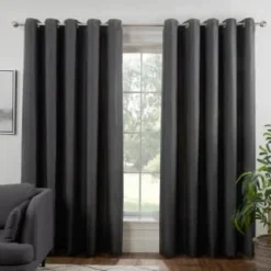 B&M Colorado Hopsack Fully Lined Charcoal Eyelet Curtains 46 X 54"