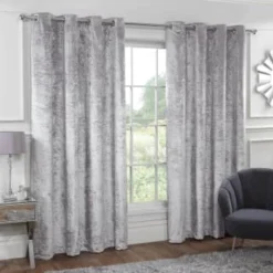 B&M Versailles Silver Crushed Velvet Fully Lined Curtains 66 X 90"