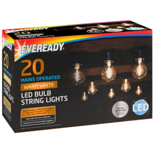 Eveready Mains Powered LED Bulb String Lights 20pk - Warm White 3 Eveready Mains Powered LED Bulb String Lights 20pk - Warm White - Image 3