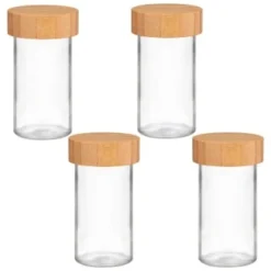 B&M Set Of 4 Glass Spice Jars With Bamboo Wood Base -Home Furnishings Store 394437 set of 4 glass spice jars with bamboo wood lid and base group